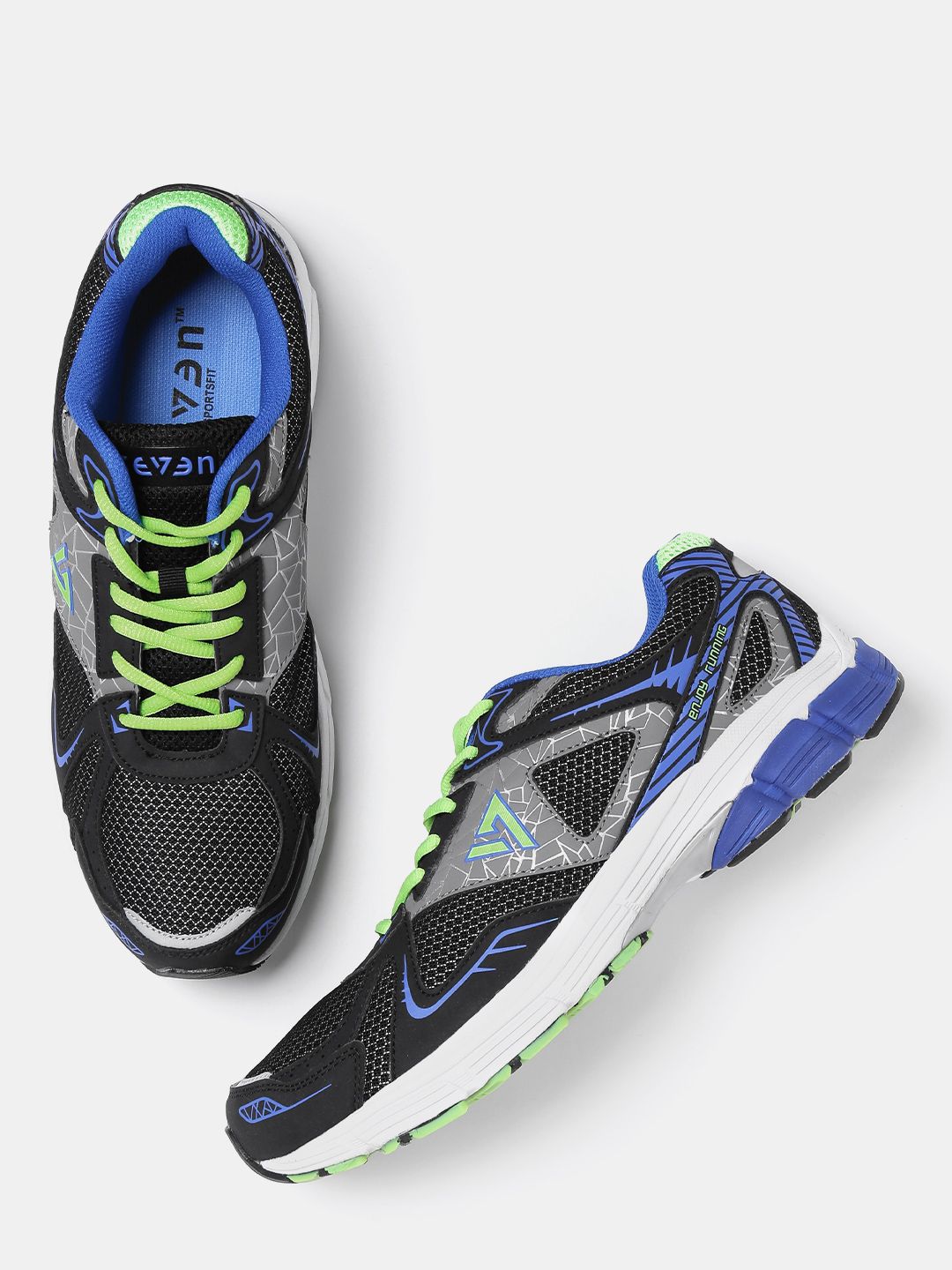 SEVEN by MS Dhoni Men Black & Grey Olympus Running Shoes