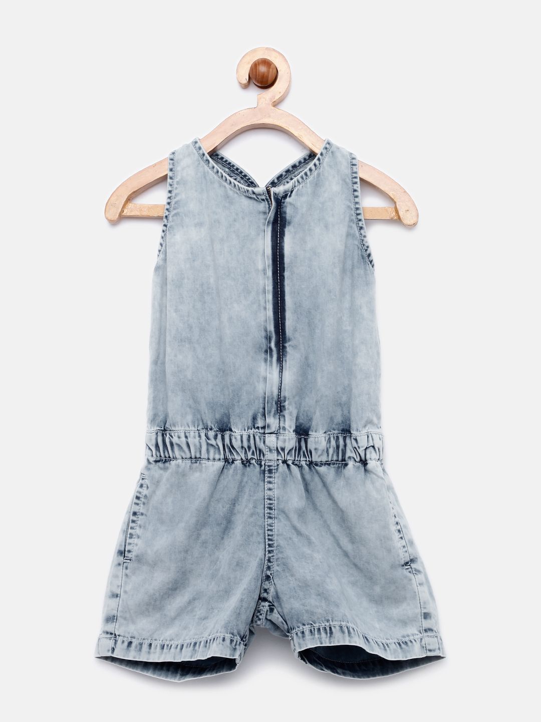 YK Girls Blue Washed Denim Dungarees