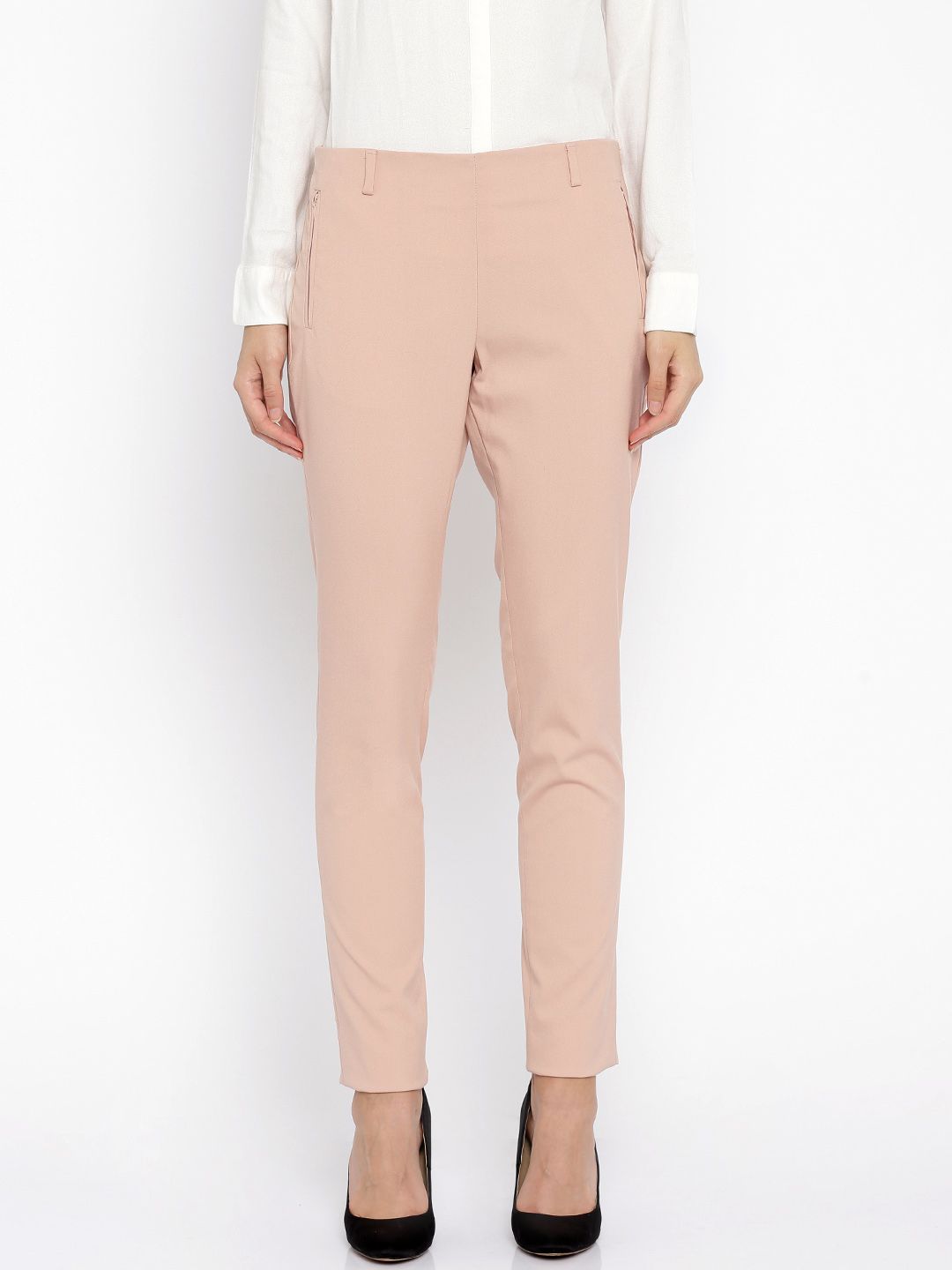 Annabelle by Pantaloons Women Peach Solid Formal Trousers