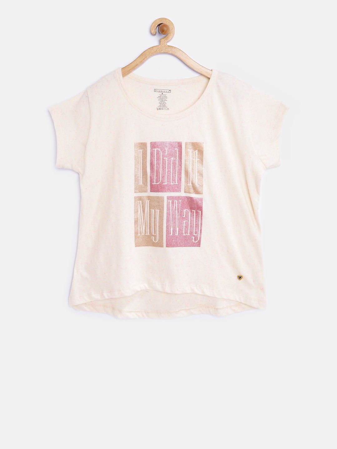 612 league Girls Cream-Coloured Printed Boxy Top