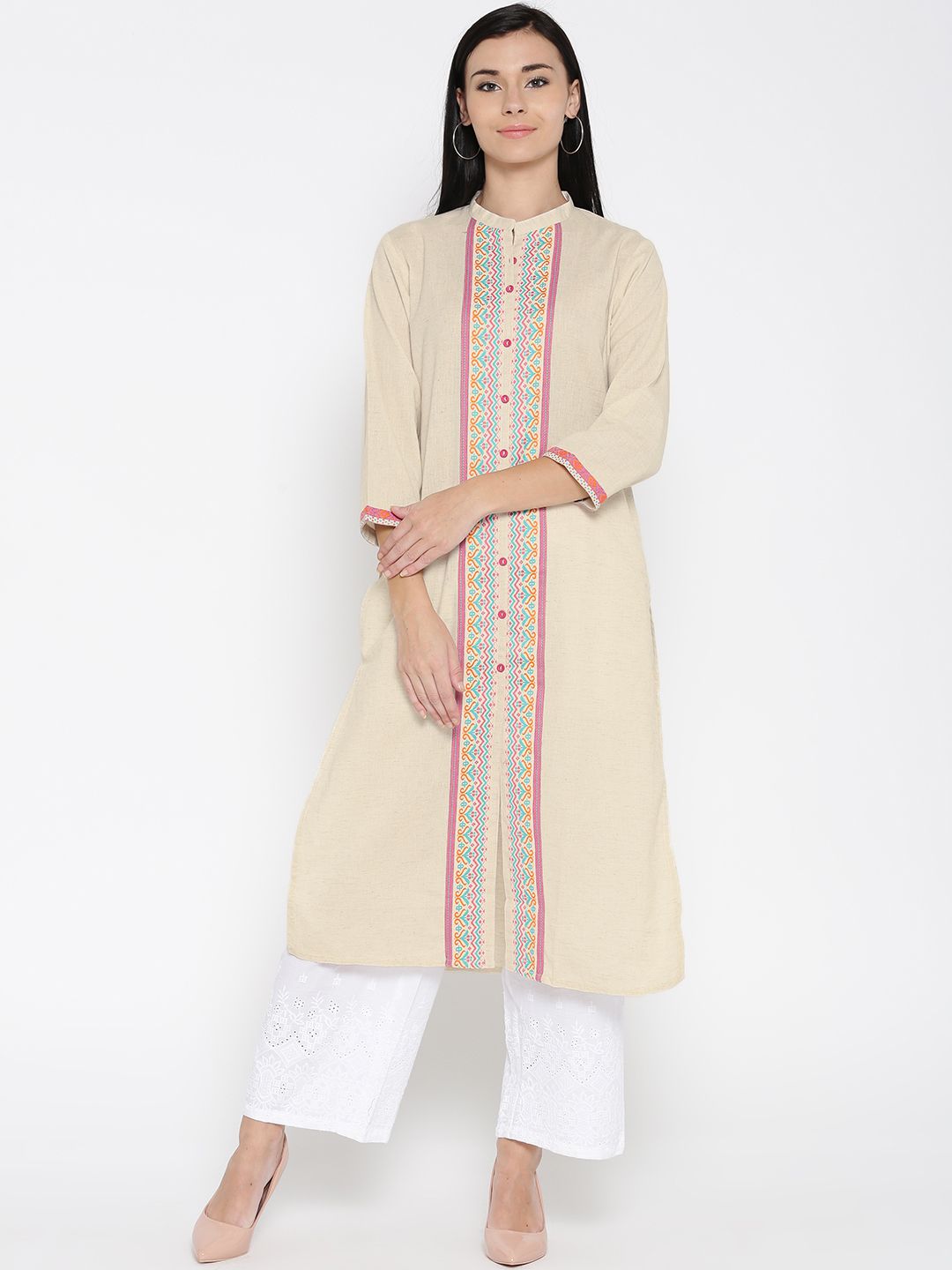 Sabhyata Women Beige Self-Design Straight Kurta