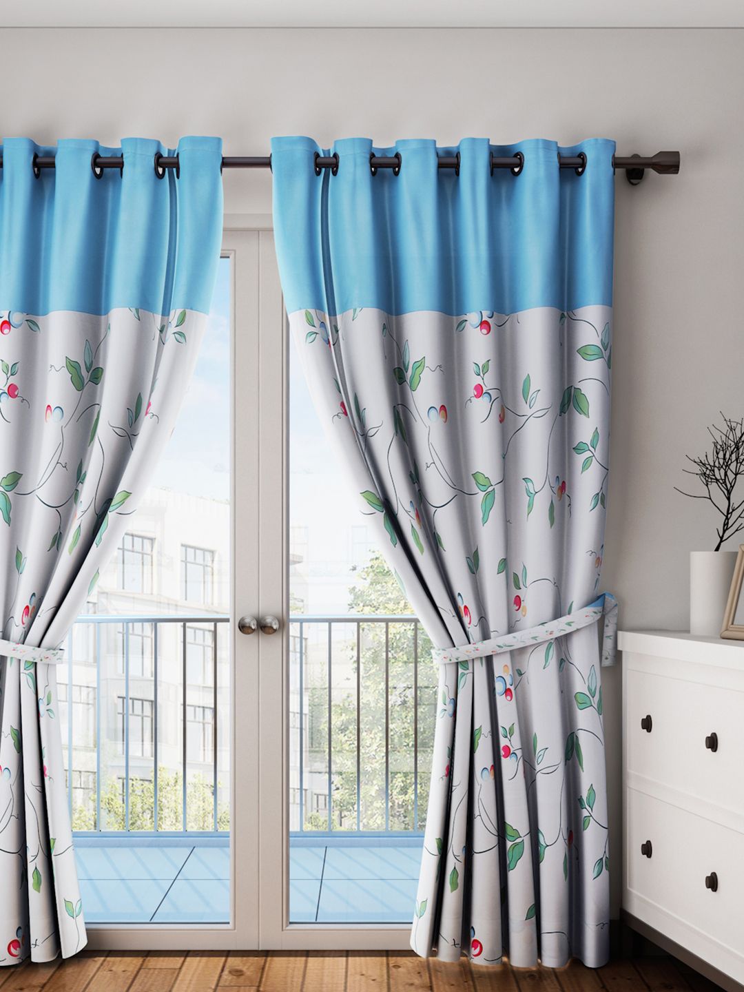 Raymond Home Blue Printed Single Door Curtain