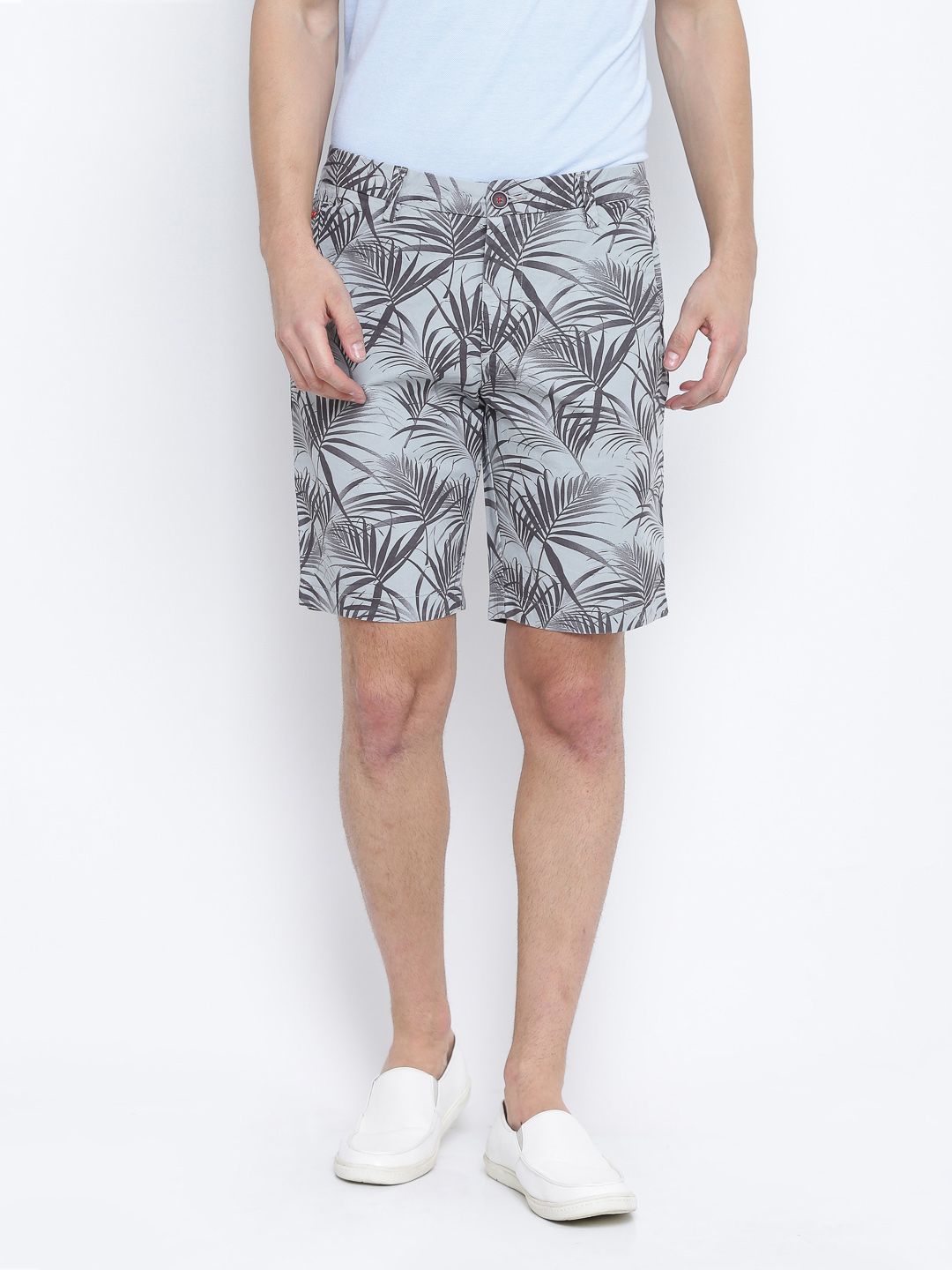 Wills Lifestyle Men Grey & Black Printed Slim Fit Chino Shorts