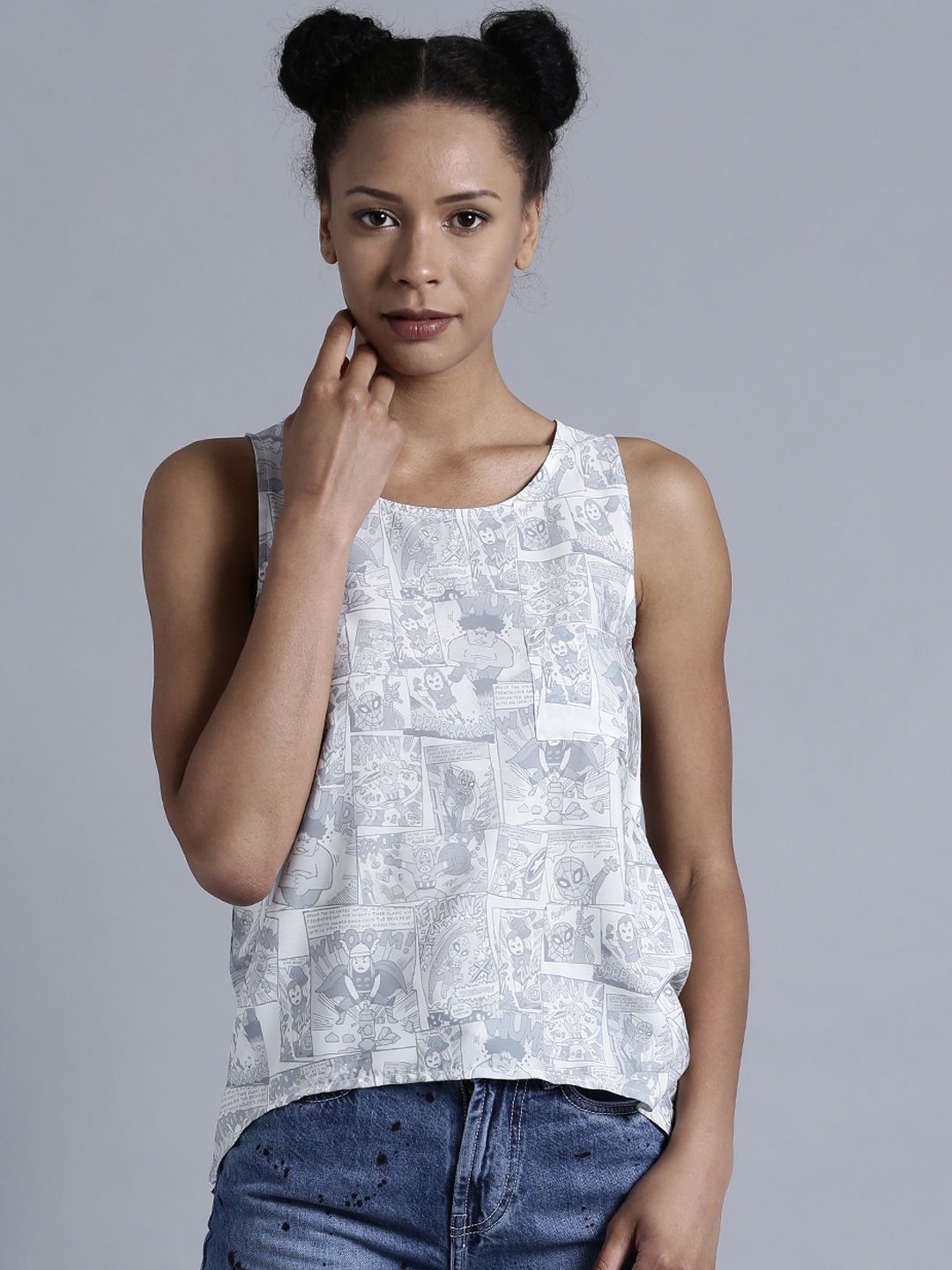 Kook N Keech Marvel Women Off-White Printed High-Low Top