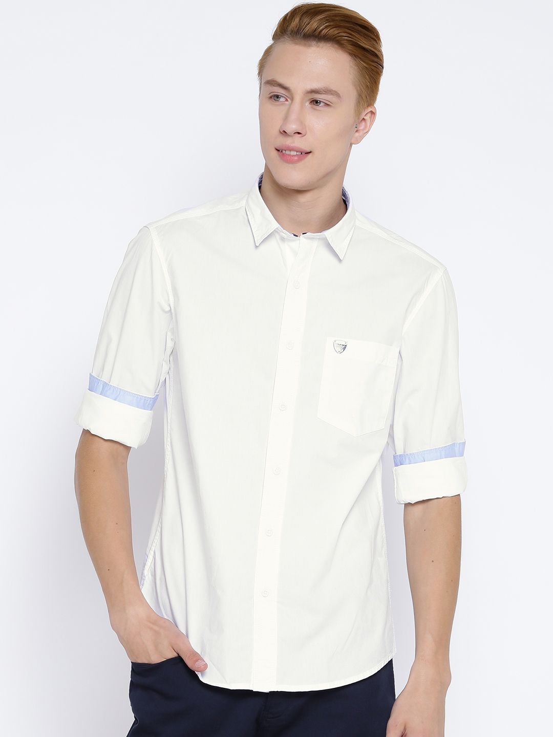John Players Men White Slim Fit Solid Casual Shirt