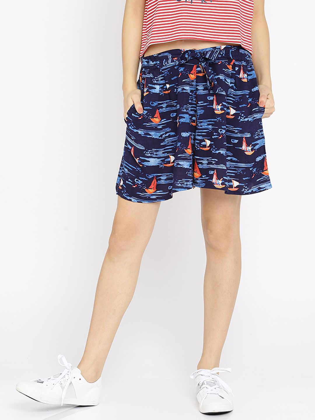 Ginger by Lifestyle Women Navy Blue Printed Shorts