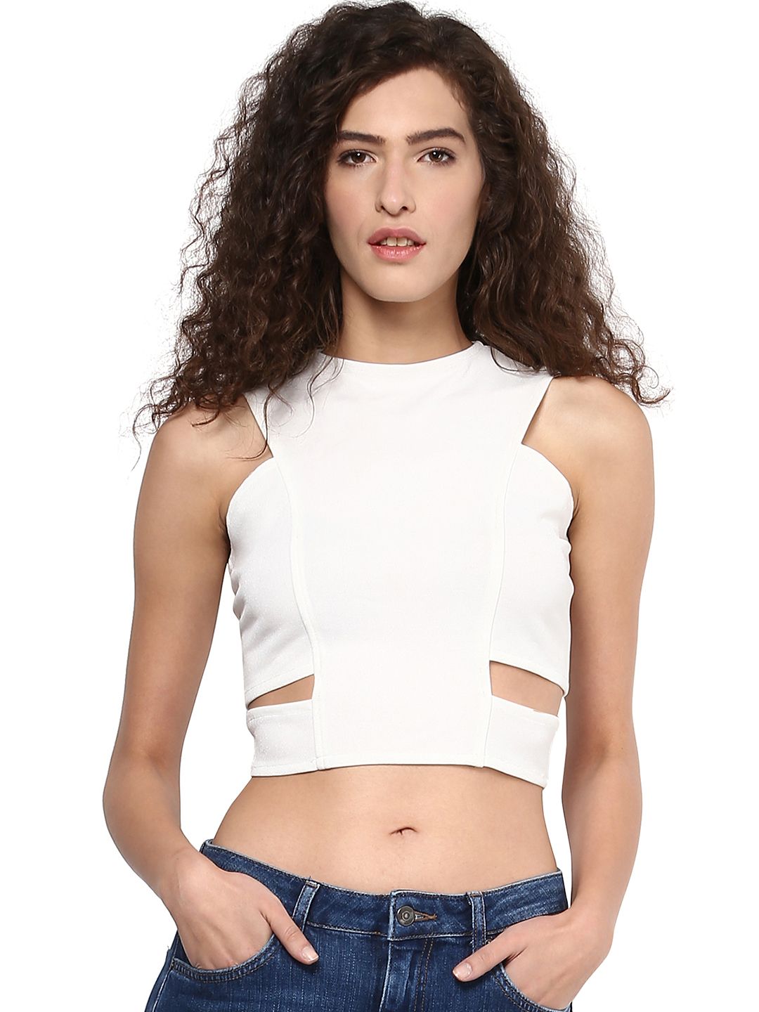 Martini Women White Solid Crop Fitted Top