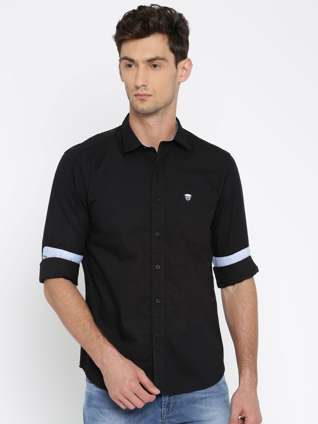 John Players Men Black Slim Fit Solid Casual Shirt