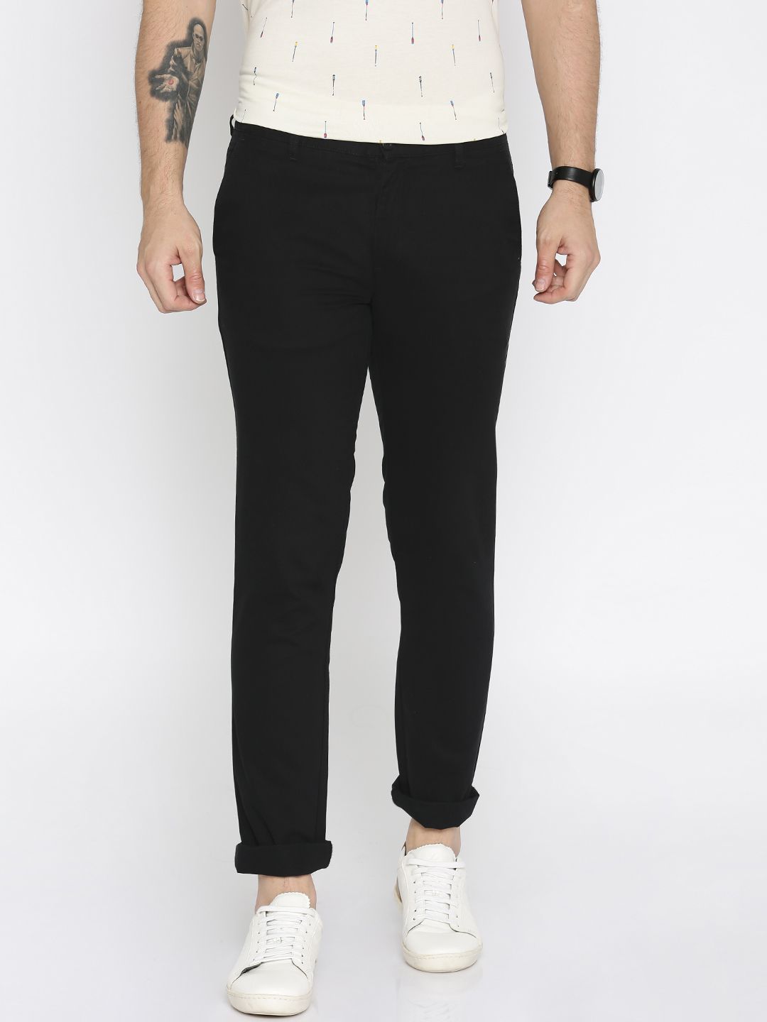 John Players Men Black Slim Fit Regular Trousers