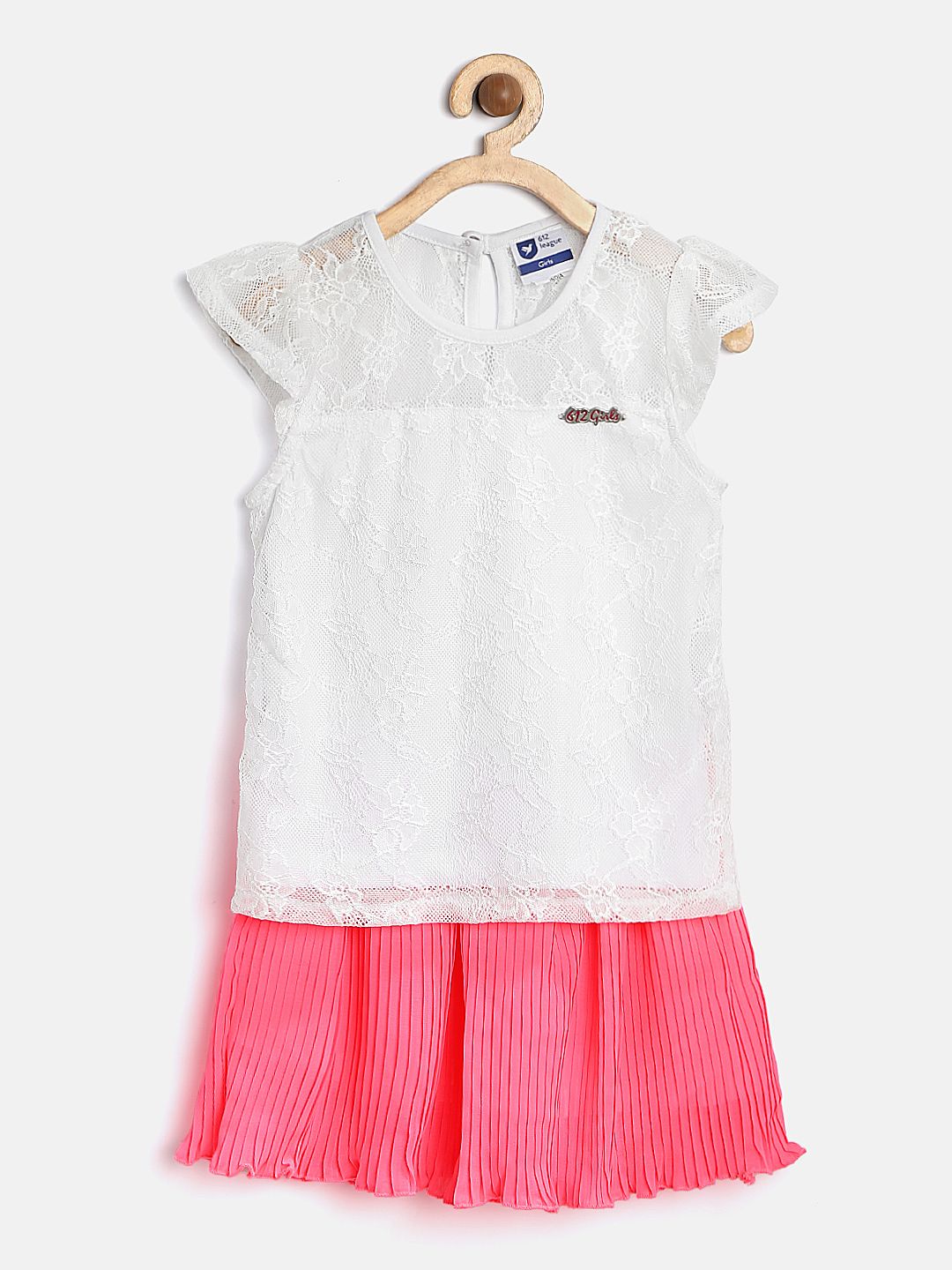 612 league Girls White & Pink Lace Co-Ord Set