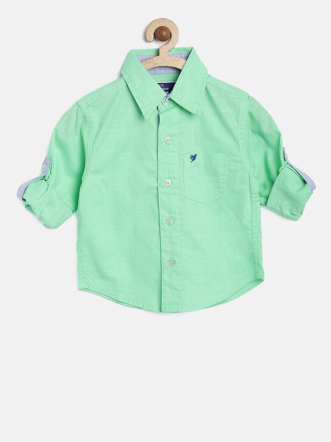 612 league Boys Green Solid Casual Shirt