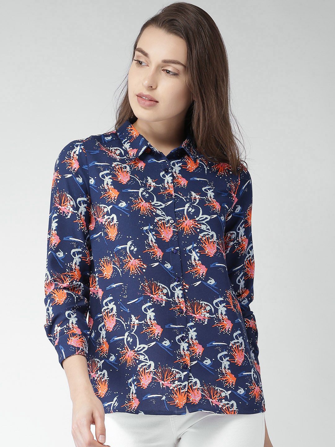 Mast & Harbour Women Blue Printed Casual Shirt