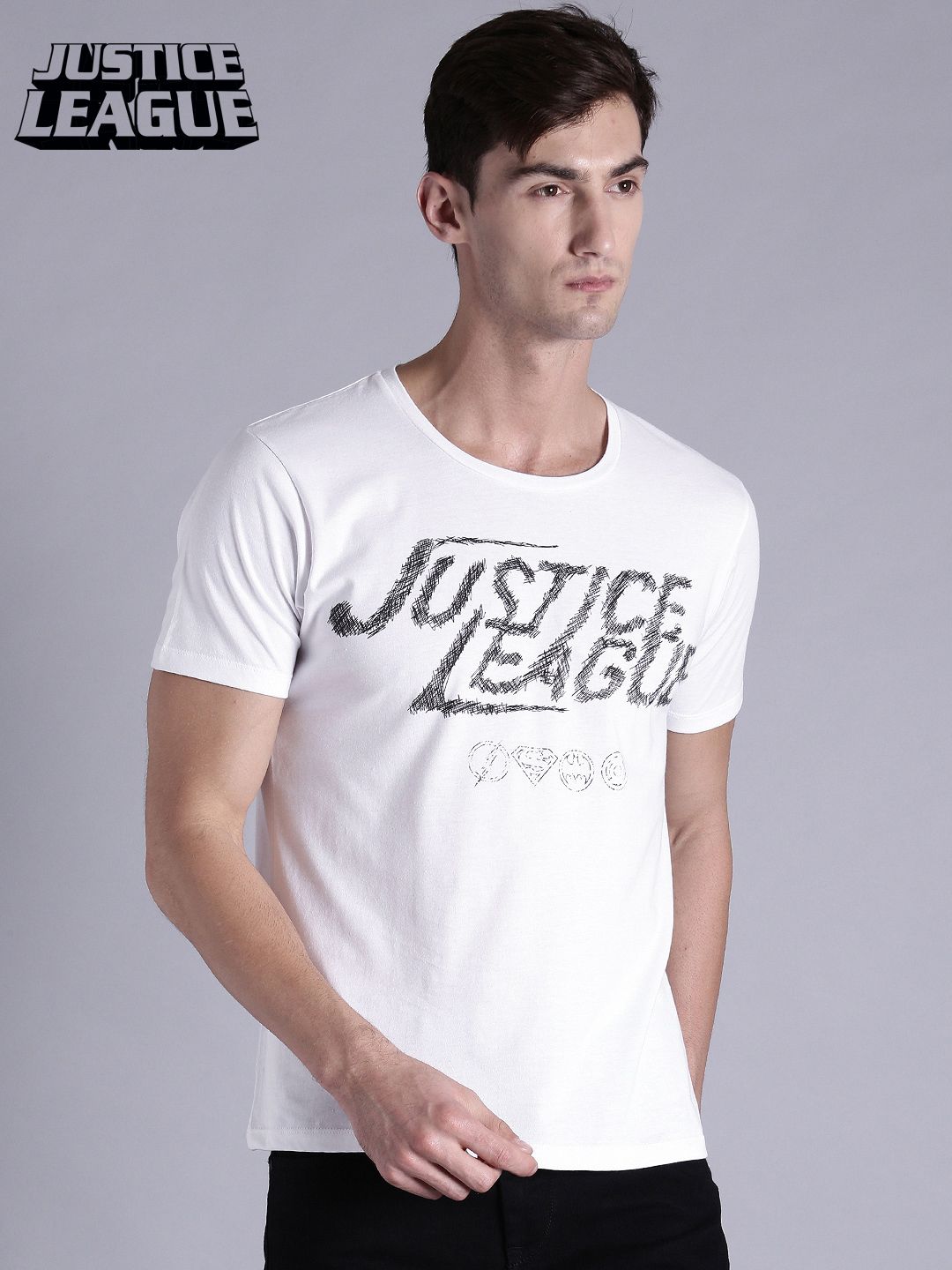 Justice League Men White Printed Round Neck T-shirt