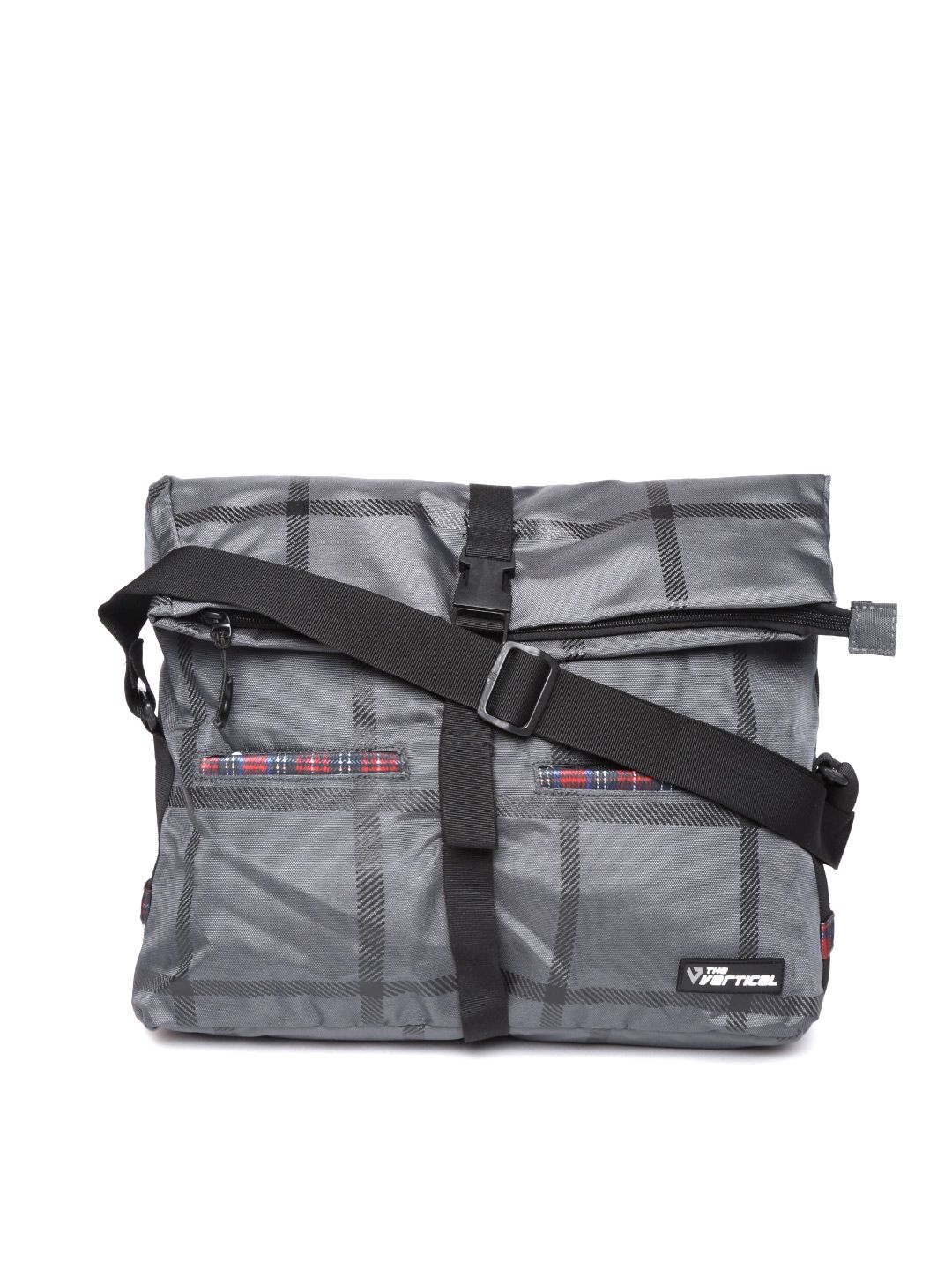 THe VerTicaL Unisex Grey Checked Laptop Messenger Bag