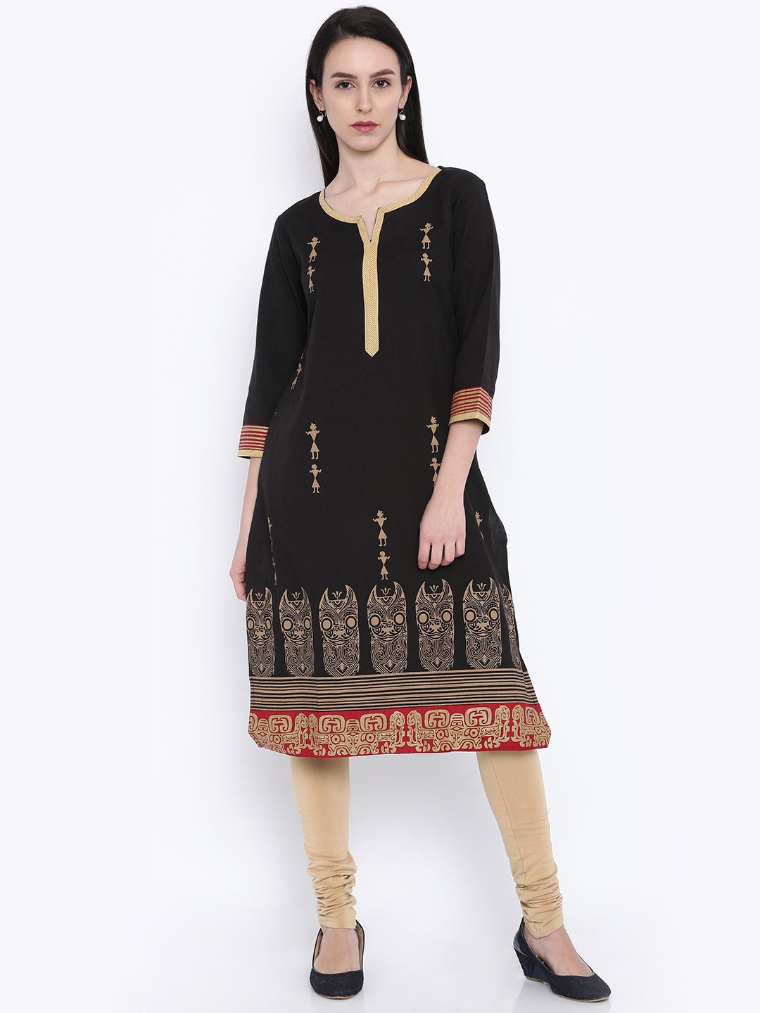 RANGMANCH BY PANTALOONS Women Black Printed A-Line Kurta
