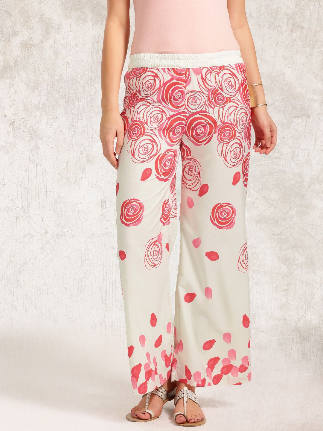 Anouk White & Red Printed Palazzo Trousers