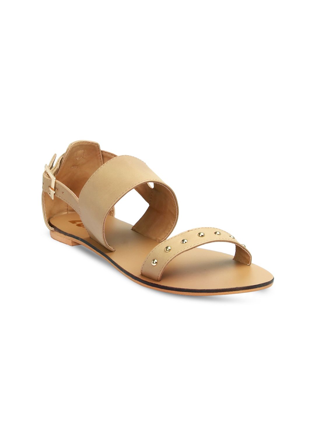 20Dresses Women Beige Solid Synthetic Open-Toed Embellished Flats