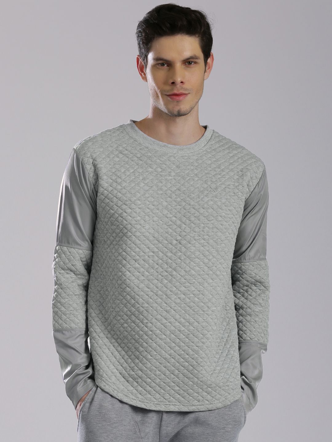 HRX by Hrithik Roshan Grey Melange Quilted Sweatshirt