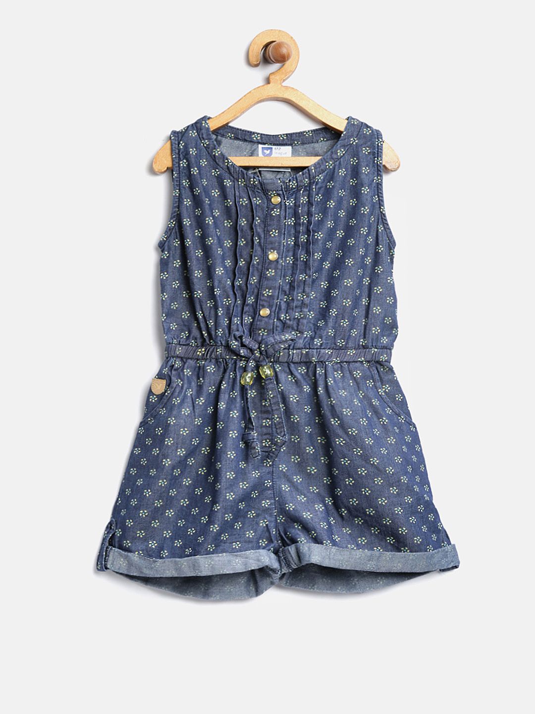 612 league Girls Blue Printed Denim Playsuit