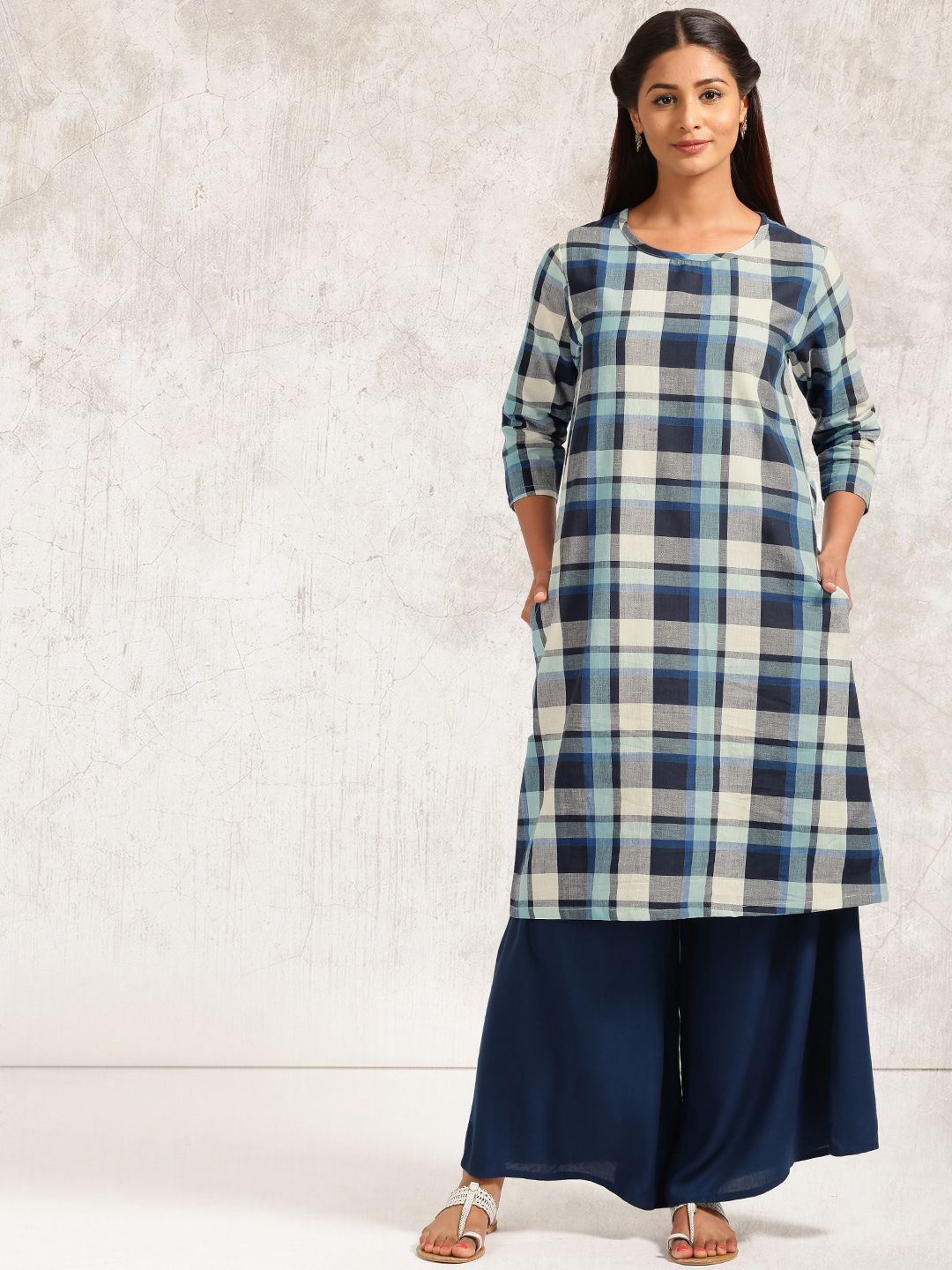Anouk Women Multicoloured Checked A-Line Kurta