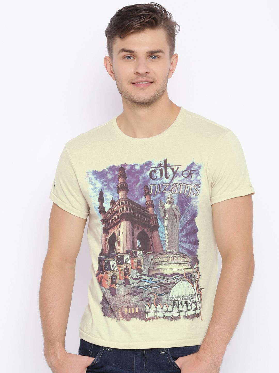 Allen Solly Sport Men Beige Printed Round Neck T-shirt