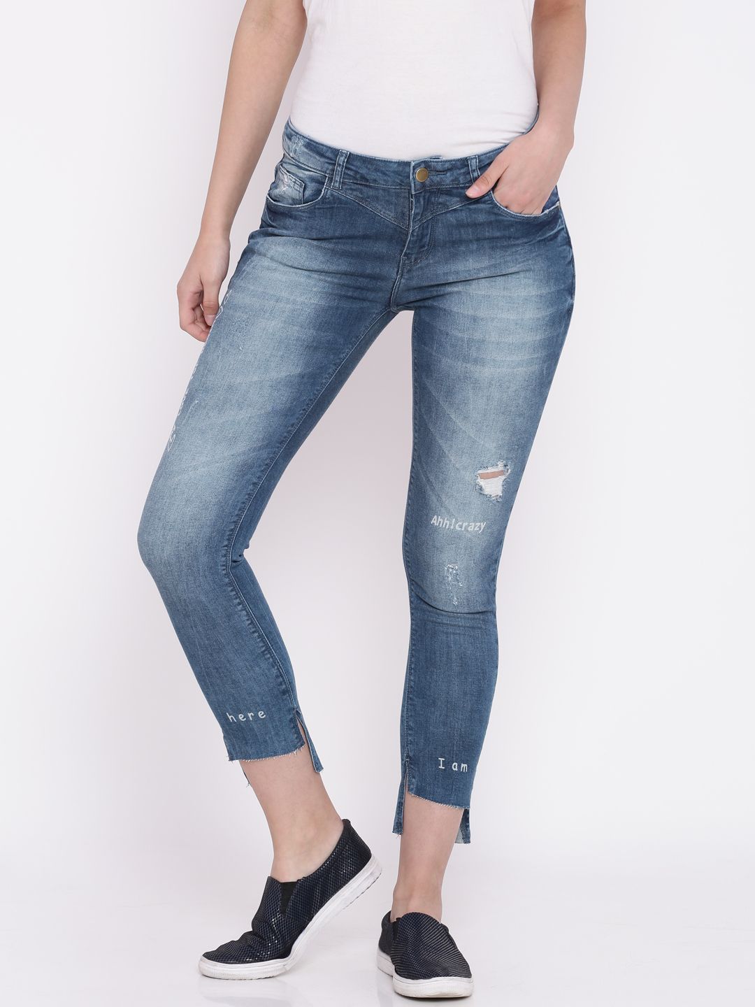 Ginger by Lifestyle Women Blue Mid-Rise Low Distressed Stretchable Jeans