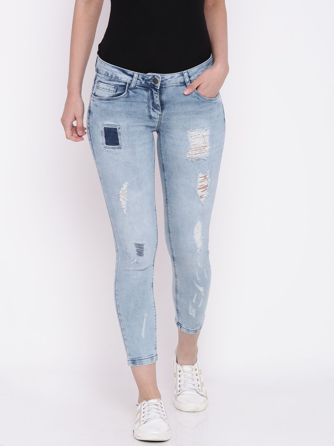 Ginger by Lifestyle Women Blue Mid-Rise Mildly Distressed Stretchable Cropped Jeans