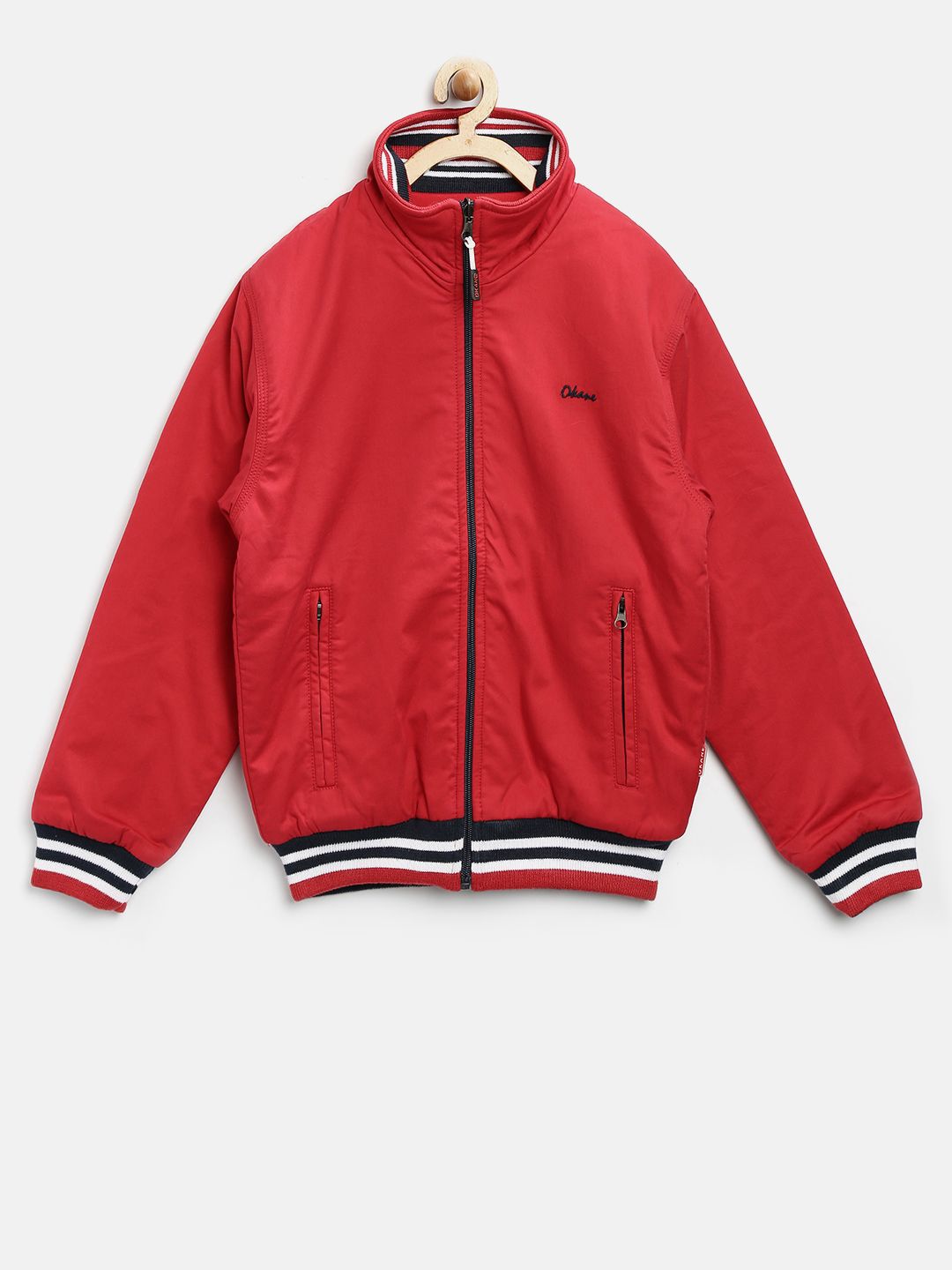 Okane Boys Red Solid Reversible Bomber Jacket