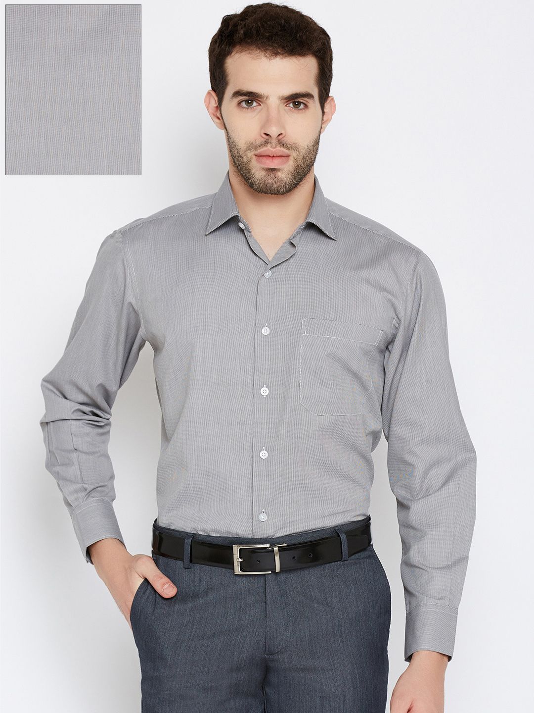 John Players Men Grey Self-Design Formal Shirt