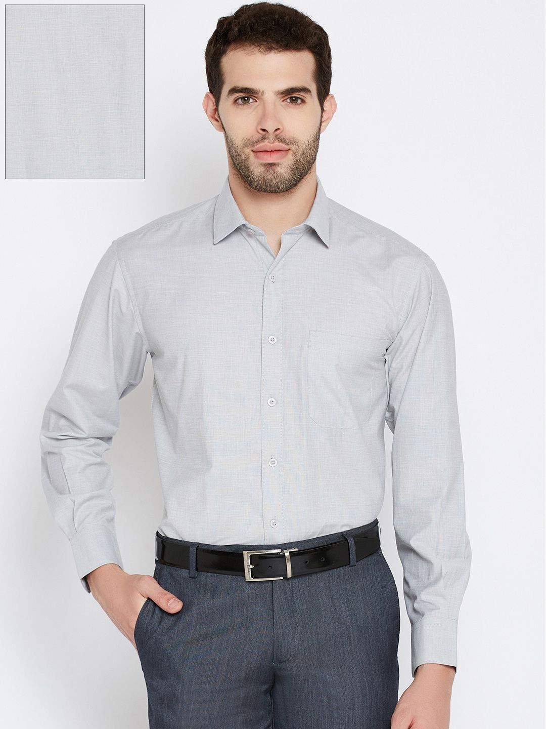 John Players Men Grey Solid Formal Shirt