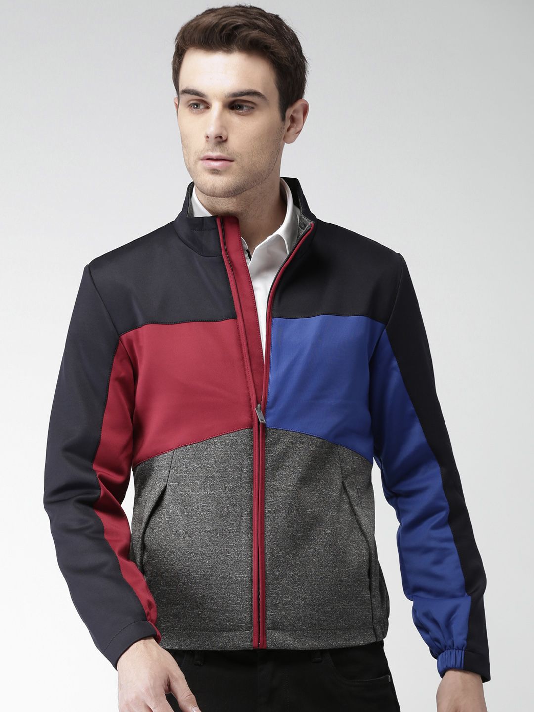 Harvard Men Charcoal Grey & Red Colourblocked Sporty Jacket