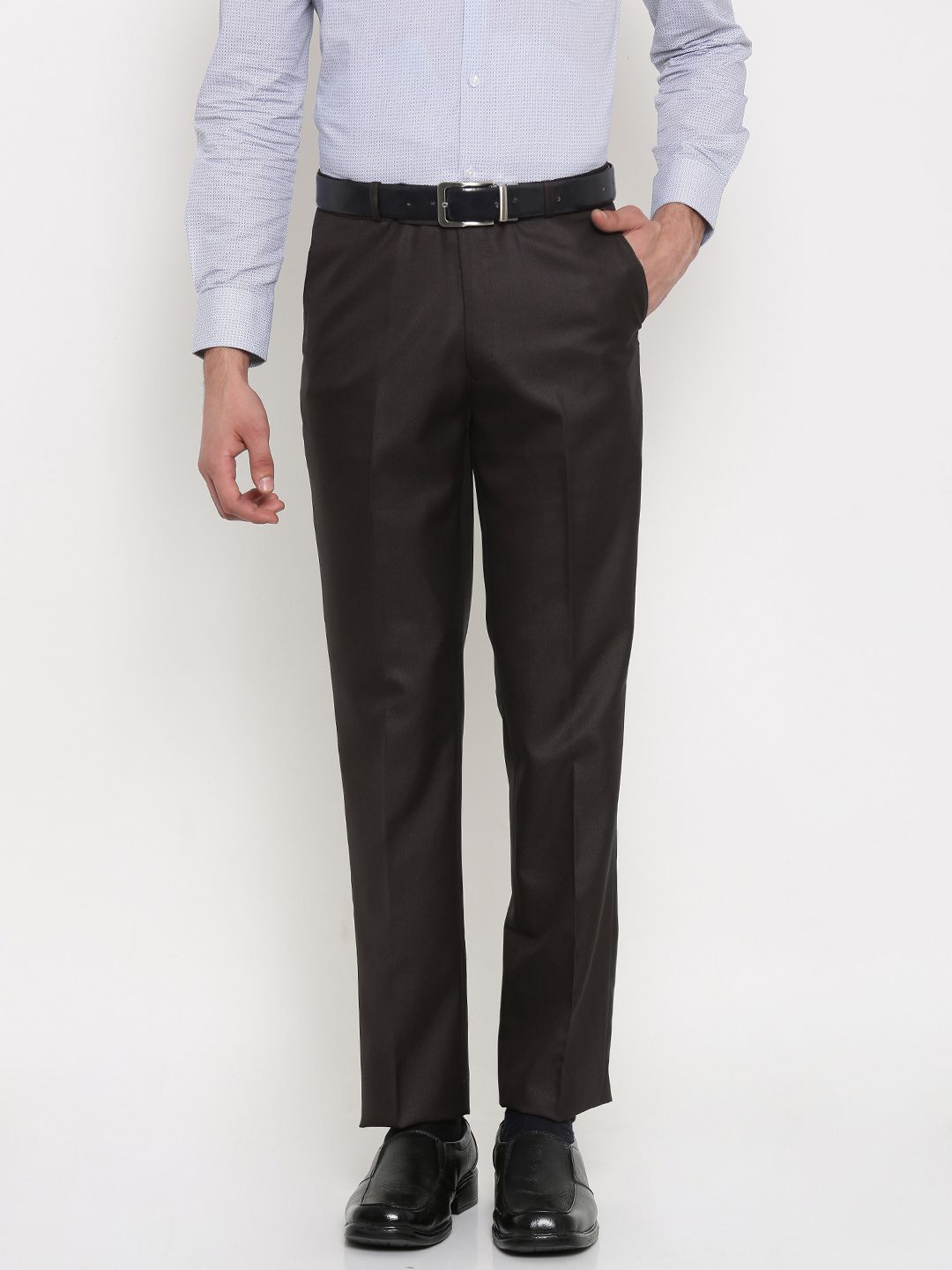 Independence Men Coffee Brown Slim Fit Solid Formal Trousers