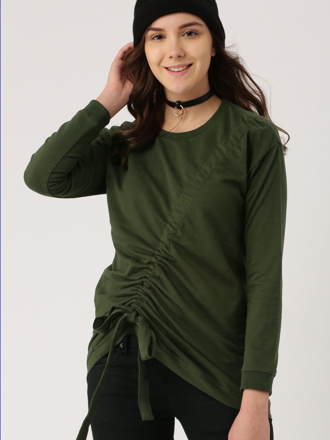DressBerry Women Green Solid Sweatshirt
