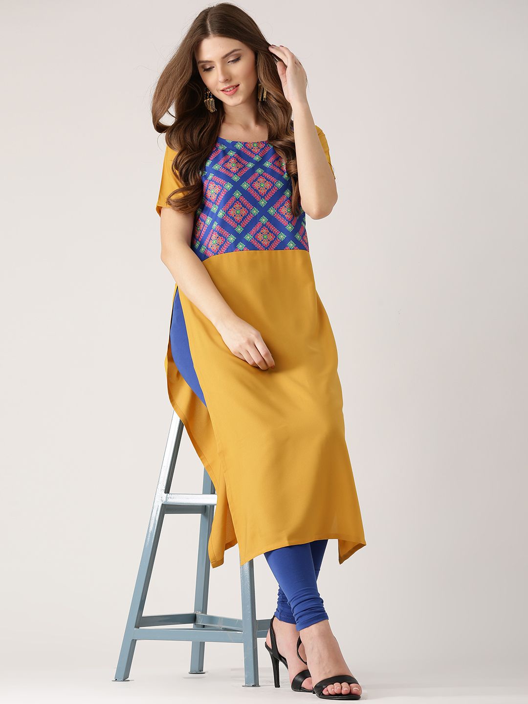 Libas Women Mustard Yellow Printed Straight Kurta
