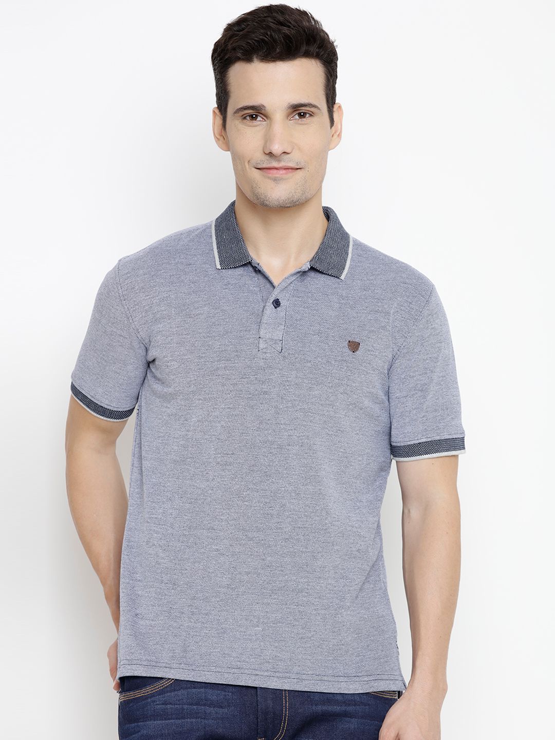 John Players Men Grey Solid Polo Collar T-shirt