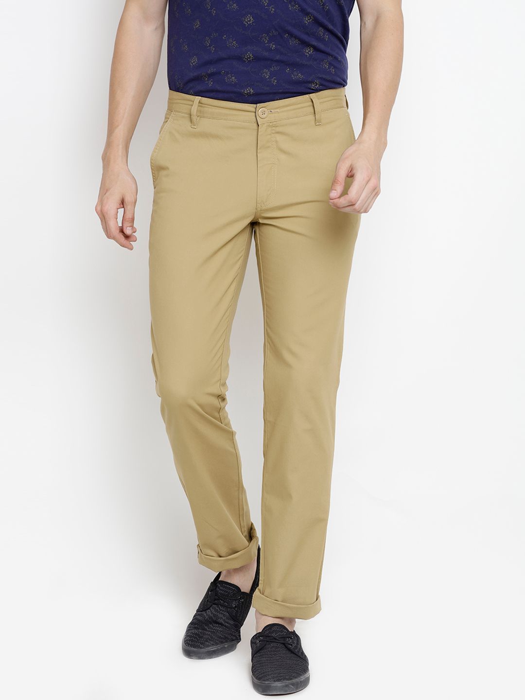 John Players Men Khaki Solid Chinos