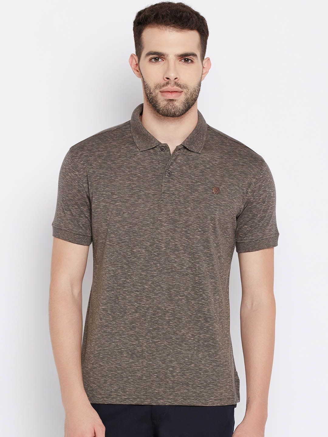 John Players Men Grey & Beige Slim Fit Solid Polo T-shirt