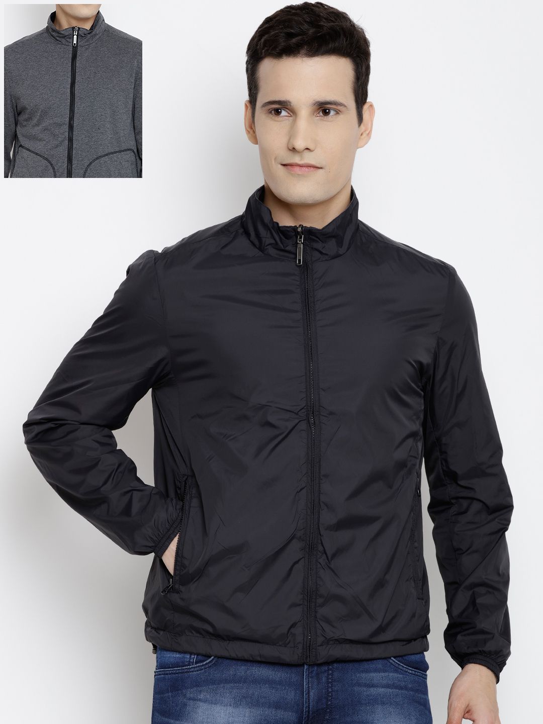 John Players Men Black & Grey Reversible Tailored Jacket