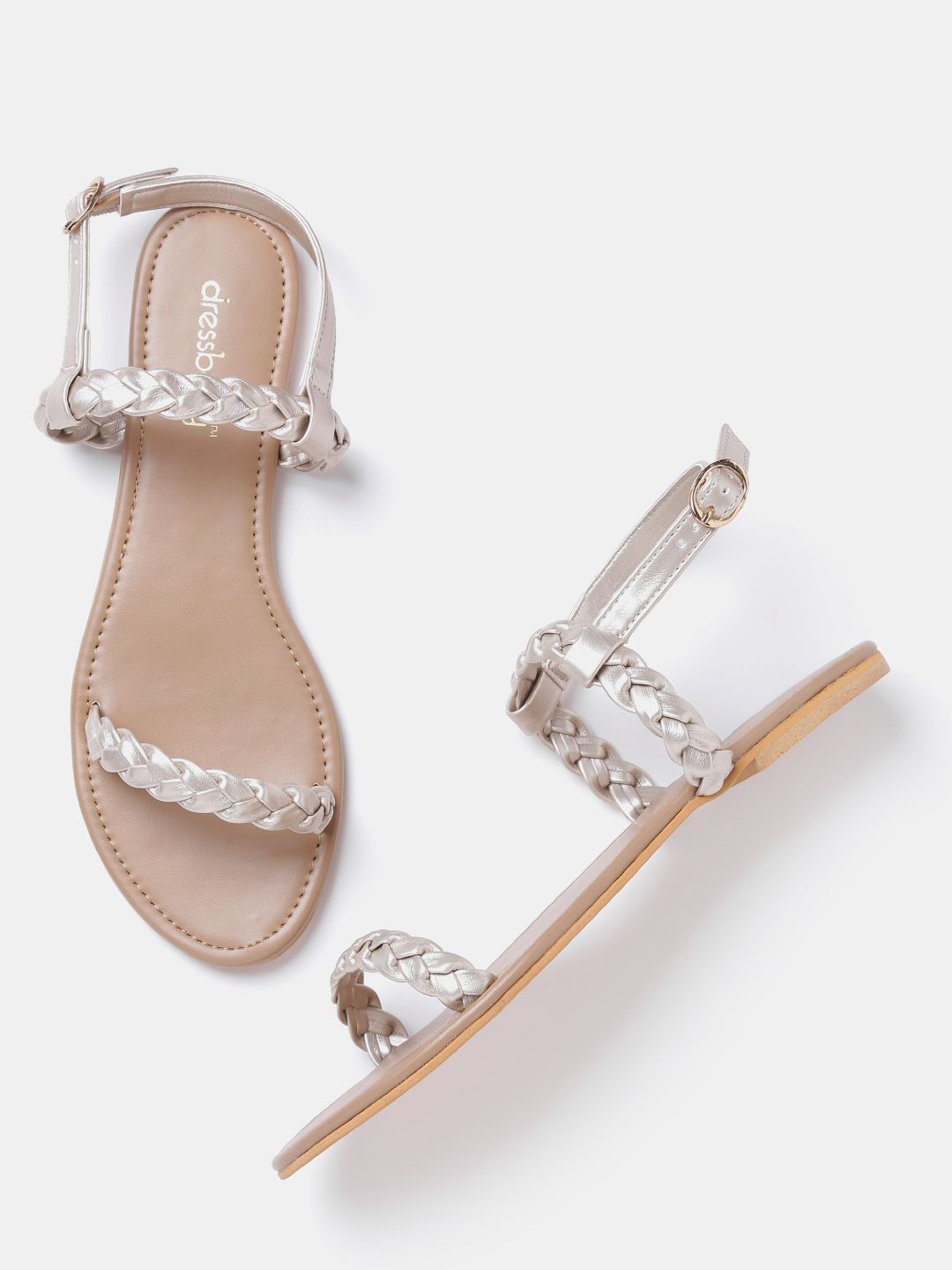 DressBerry Women Silver-Toned Braided Flats