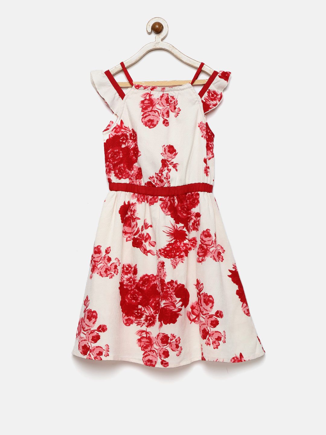 POPPERS by Pantaloons Girls Off-White & Pink Floral Print Fit and Flare Dress