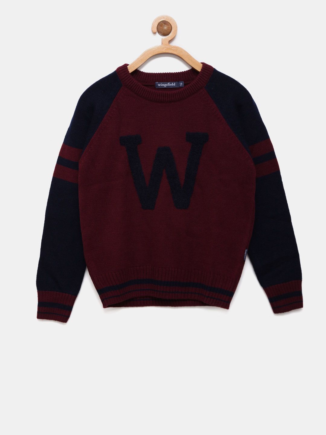 Wingsfield Boys Burgundy & Navy Printed Sweater