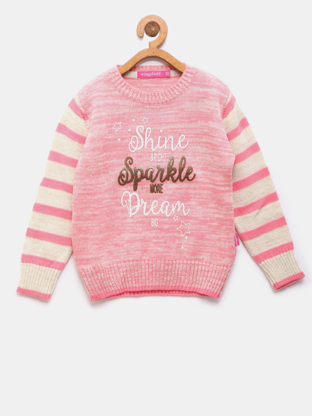 Wingsfield Girls Pink & Cream-Coloured Printed Pullover