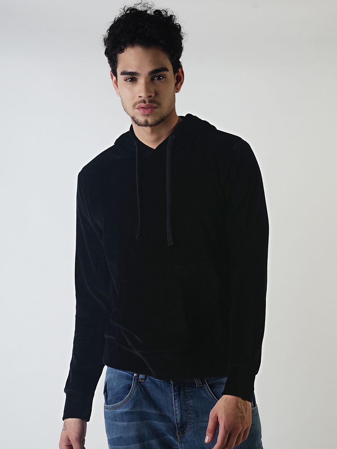 Blue Saint Men Black Solid Hooded Sweatshirt