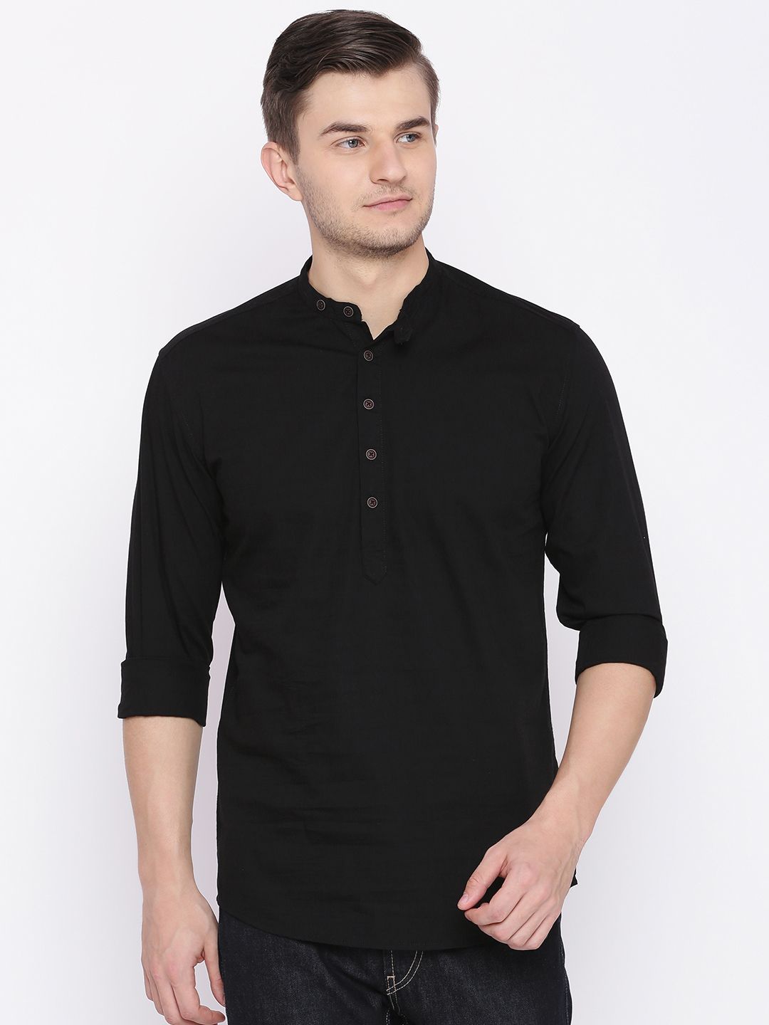 British Club Men Black Solid Short Straight Kurta