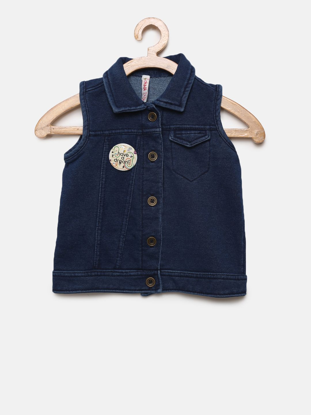 CHALK by Pantaloons Girls Navy Solid Denim Jacket