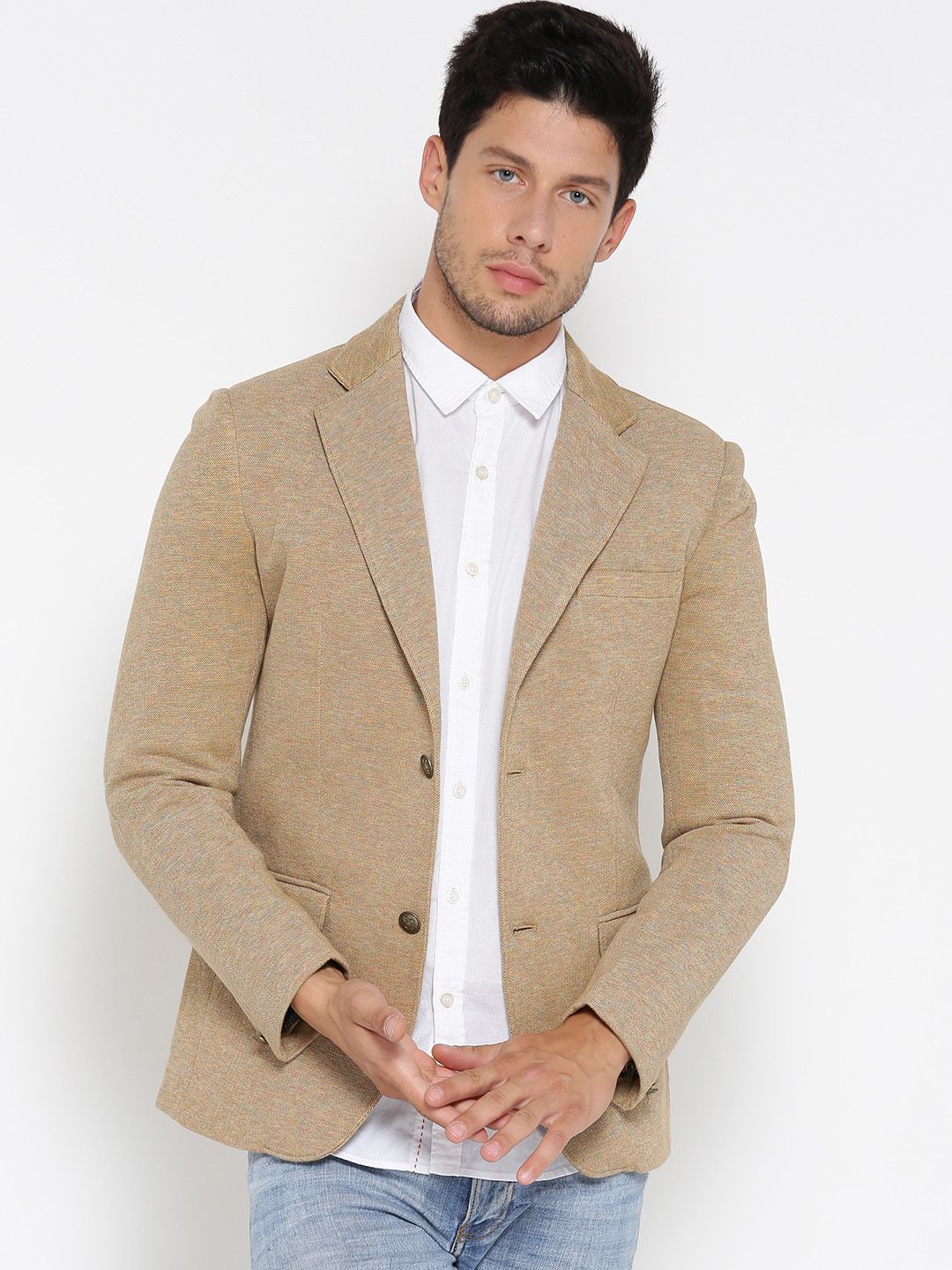 Fort Collins Men Beige Single-Breasted Casual Blazer