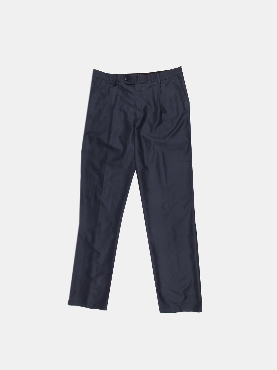 John Players Men Navy Blue Slim Fit Solid Formal Trousers