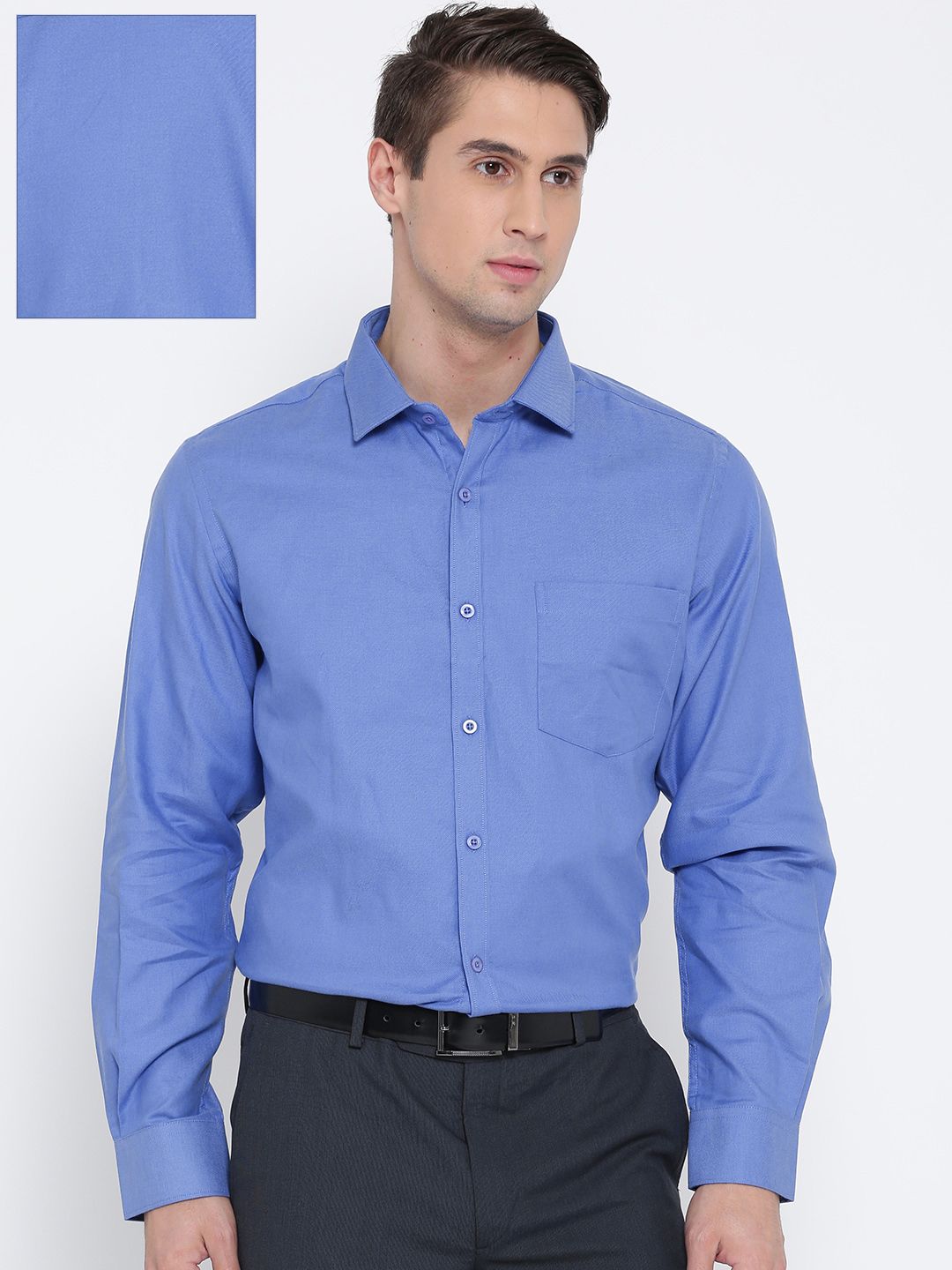John Players Men Blue Solid Formal Shirt