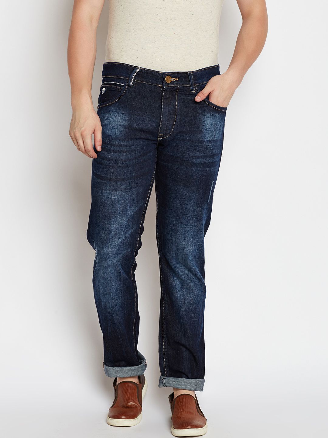 John Players Men Blue Slim Fit Low-Rise Low Distress Stretchable Jeans
