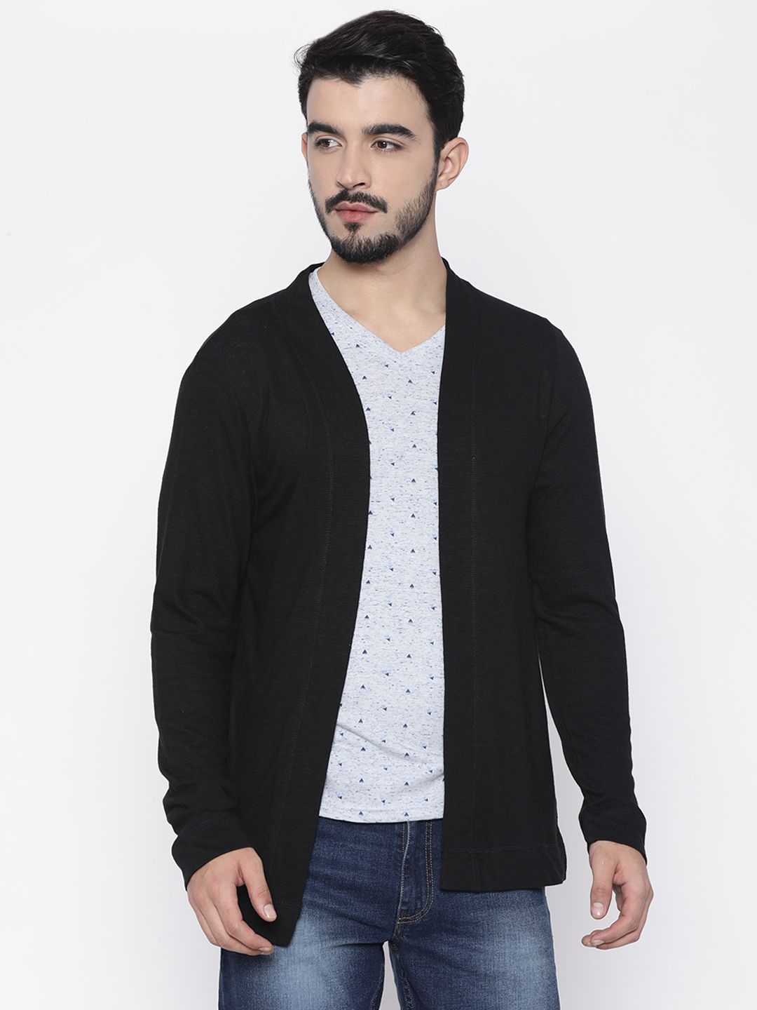 Forca by Lifestyle Men Black Solid Front-Open Sweater